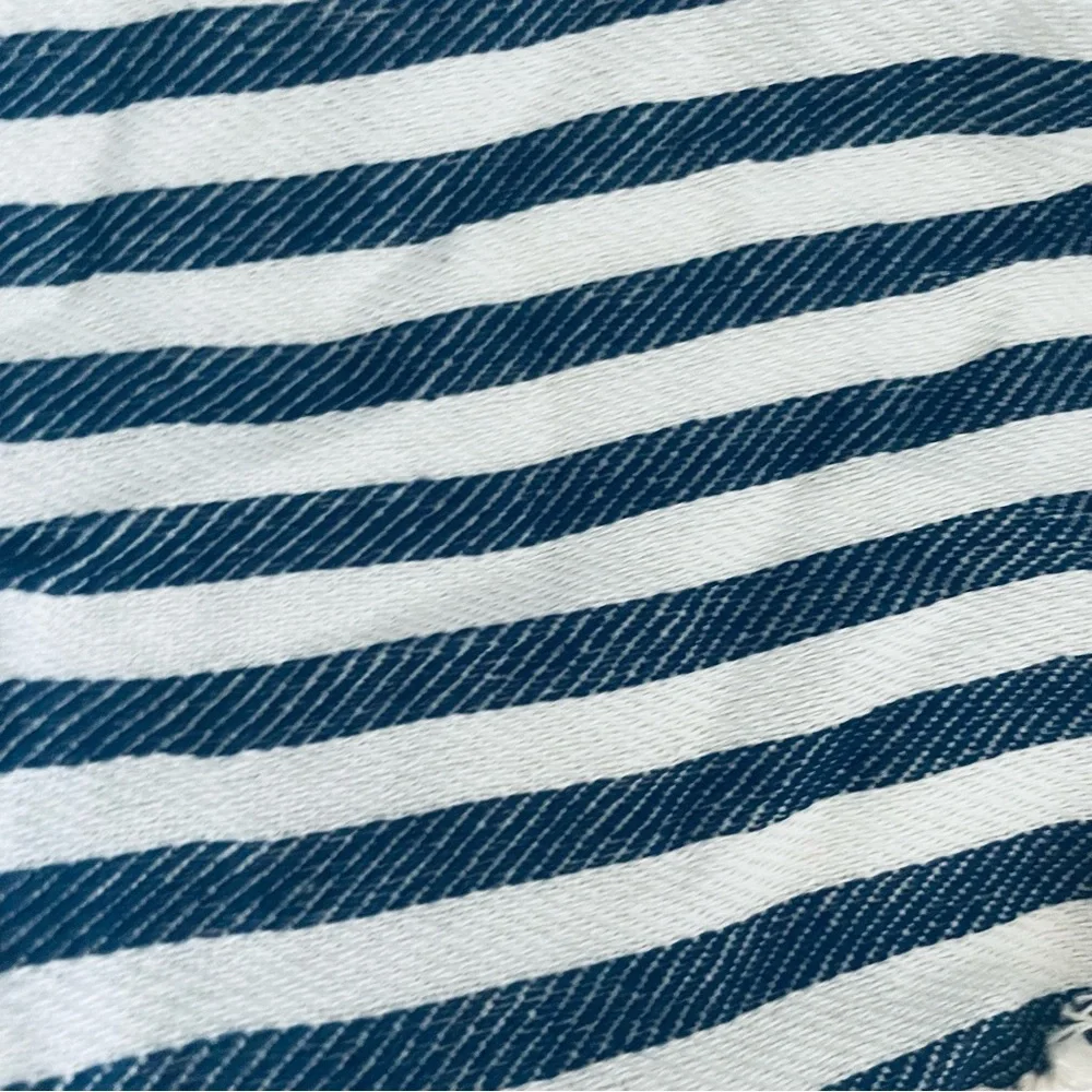 Gold Case Blue and White Stripe Turkish fringe Cotton Peshtamel Towel Wrap - Picture 16 of 16